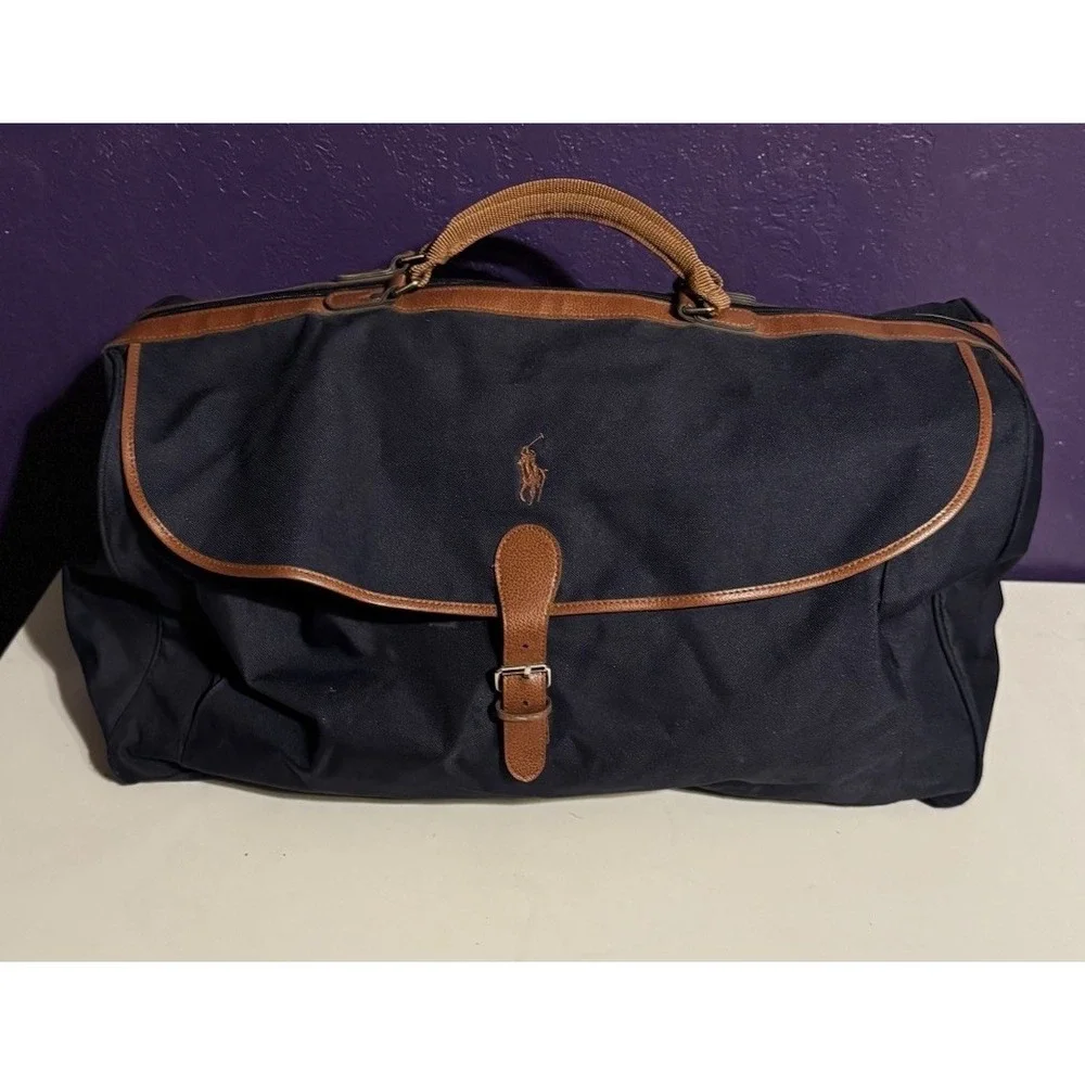 Vintage POLO RALPH LAUREN Boston Duffle Bag Canvas Leather Safari Weekender RRL